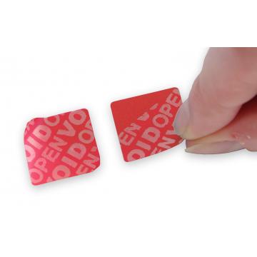 Non-residual red square VOID sticker with high adhesion