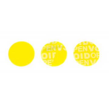 Non-residual yellow circular VOID sticker with high adhesion 20mm