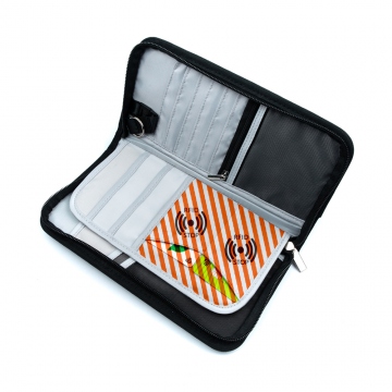 Large travel case with RFID protection for ID and payment cards
