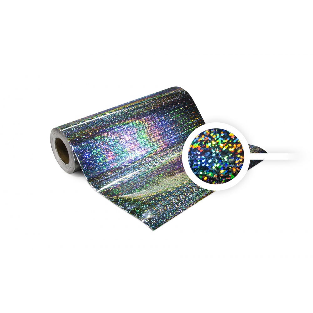 Universal holographic self-adhesive foil on meters - silver casters