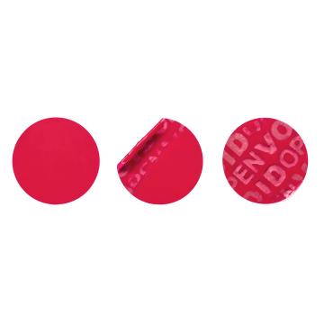 Non-residual red circular VOID sticker with high adhesion