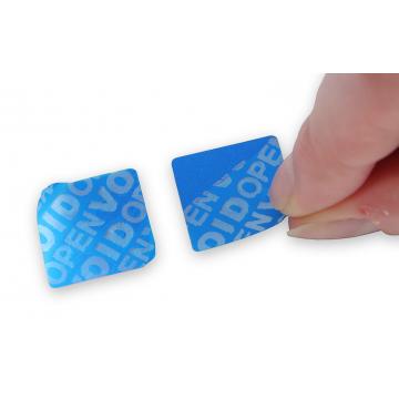 Non-residual blue square VOID sticker with high adhesion