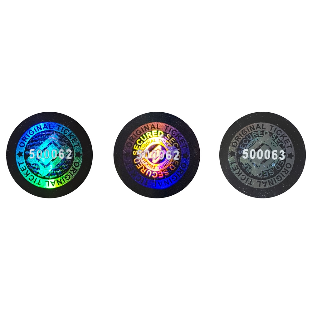 Numbered hologram stickers for ticket, passes and wristbands, round design, 13 mm