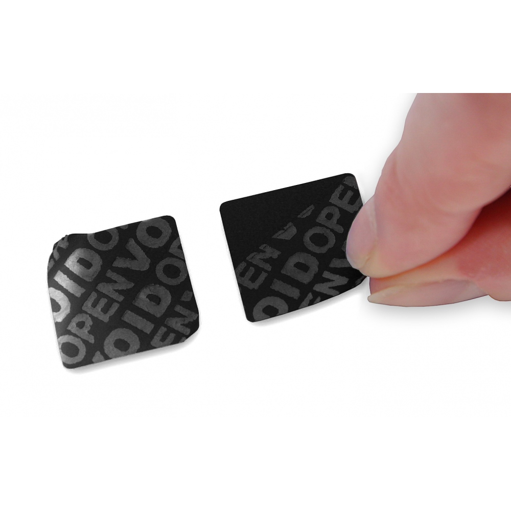 Non-residual black square VOID sticker with high adhesion 20x20mm