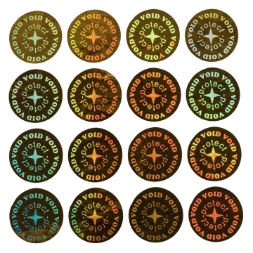 Circular golden holographic seal with a “Protect” and a diameter of 11 mm