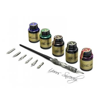 Calligraphic quill pen with a set of nibs and inks - a gift set