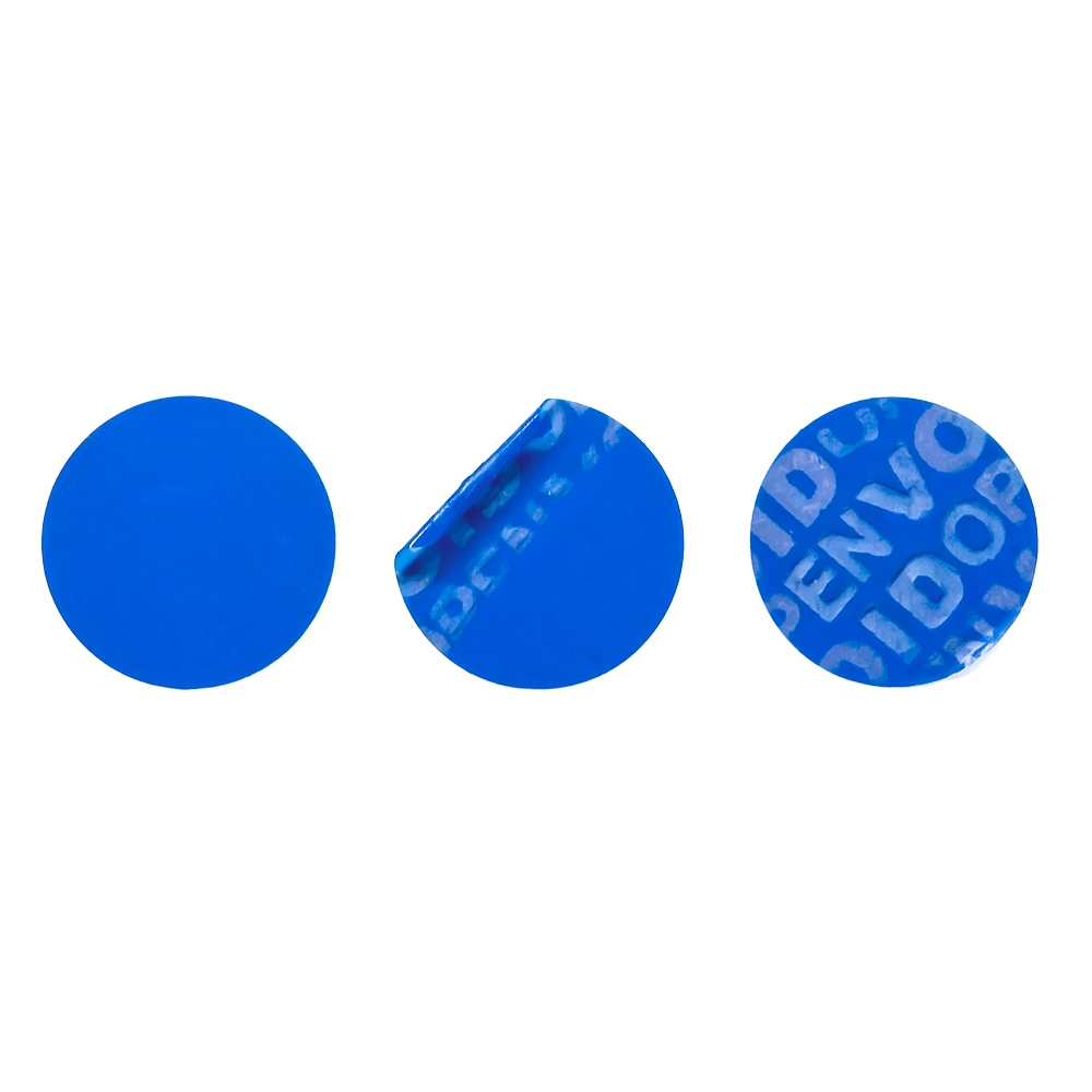 Non-residual blue circular VOID sticker with high adhesion