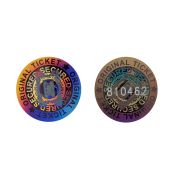 Numbered hologram stickers for ticket, passes and wristbands, round design, 13 mm