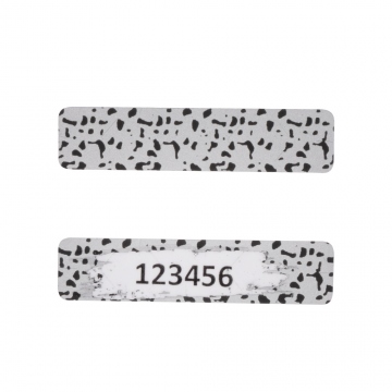 Scratch sticker, matte silver – black shards pattern, 35 mm x 8 mm, rectangular