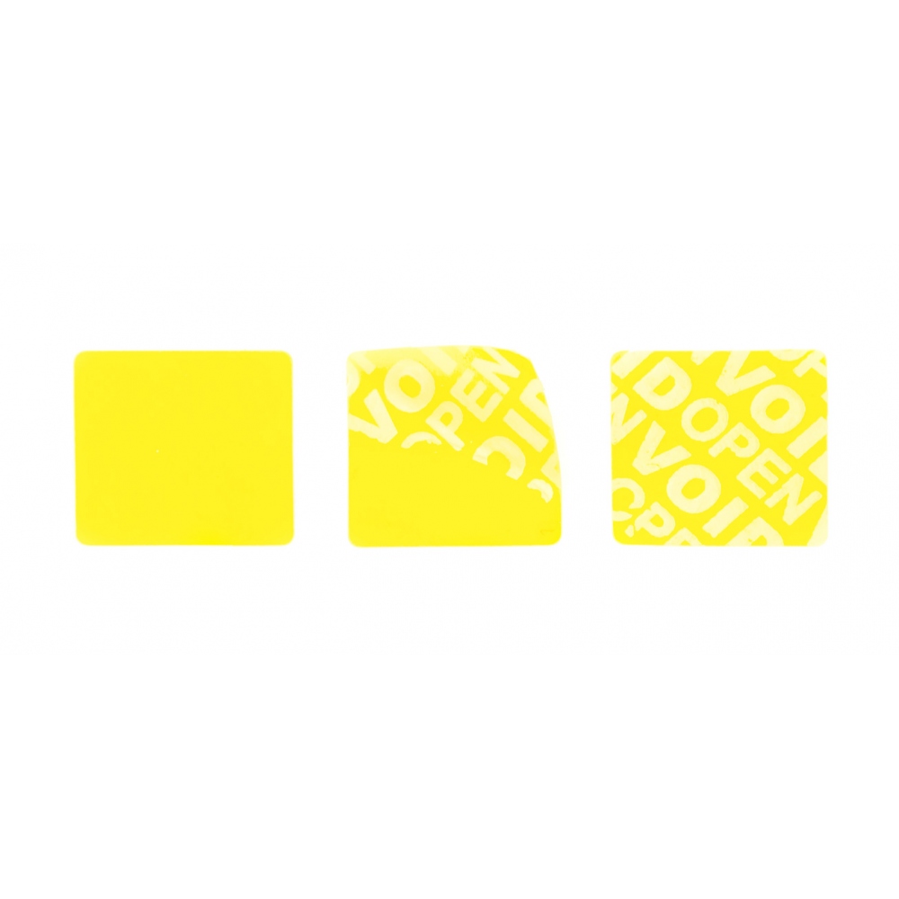 Non-residual yellow square VOID sticker with high adhesion 20x20mm