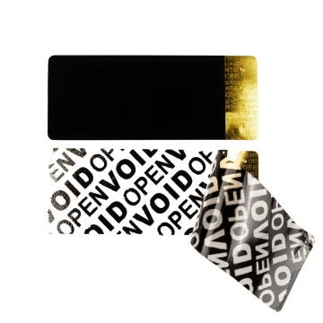 Licence (serial) VOID labels, black with golden hologram, 50 x 20 mm
