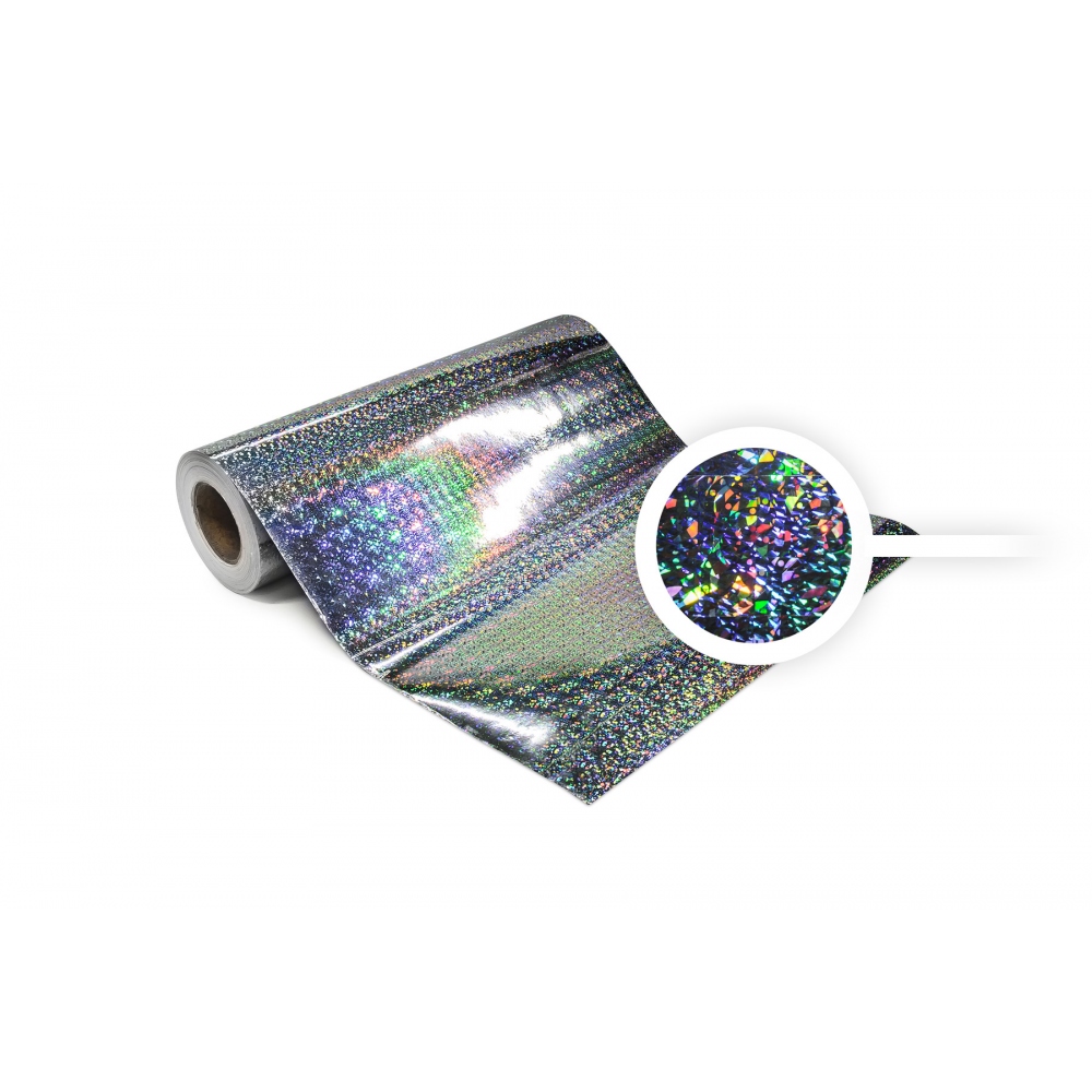 Universal holographic self-adhesive foil on meters MOTIVE 9 fragments and casters - silver