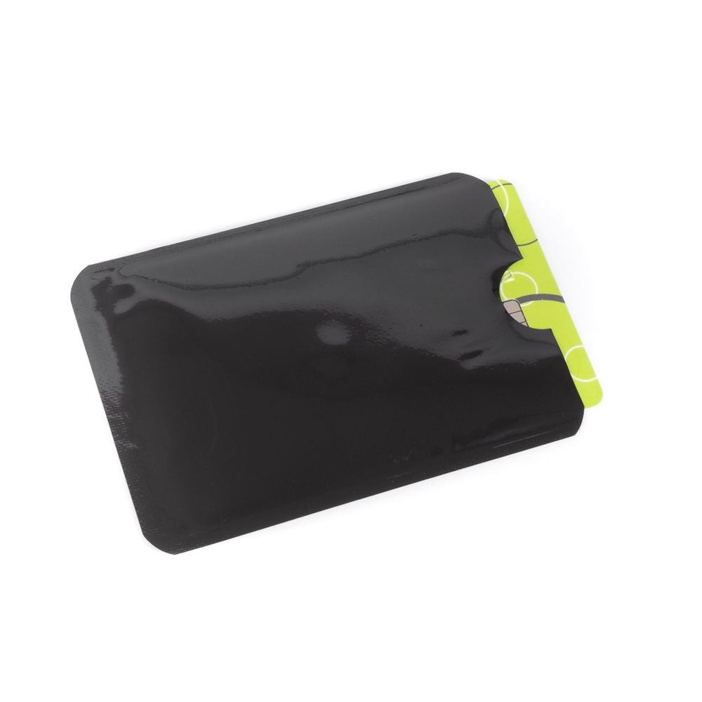 Black protection case for contactless cards blocking the RFID/NFC signal