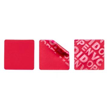 Non-residual red square VOID sticker with high adhesion