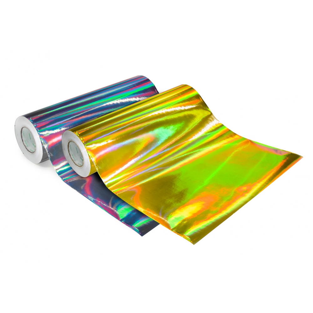 Universal holographic self-adhesive foil on meters - motive mirror gold