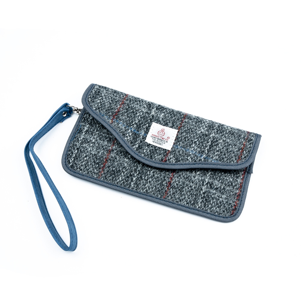 Tweed case for mobile phone, papers and car key with RFID protection