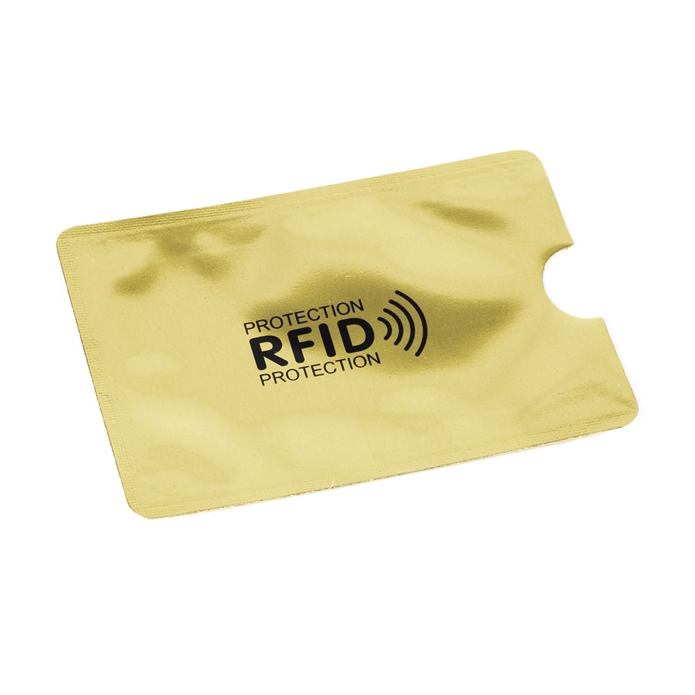 Golden protection case for contactless cards blocking the RFID/NFC signal