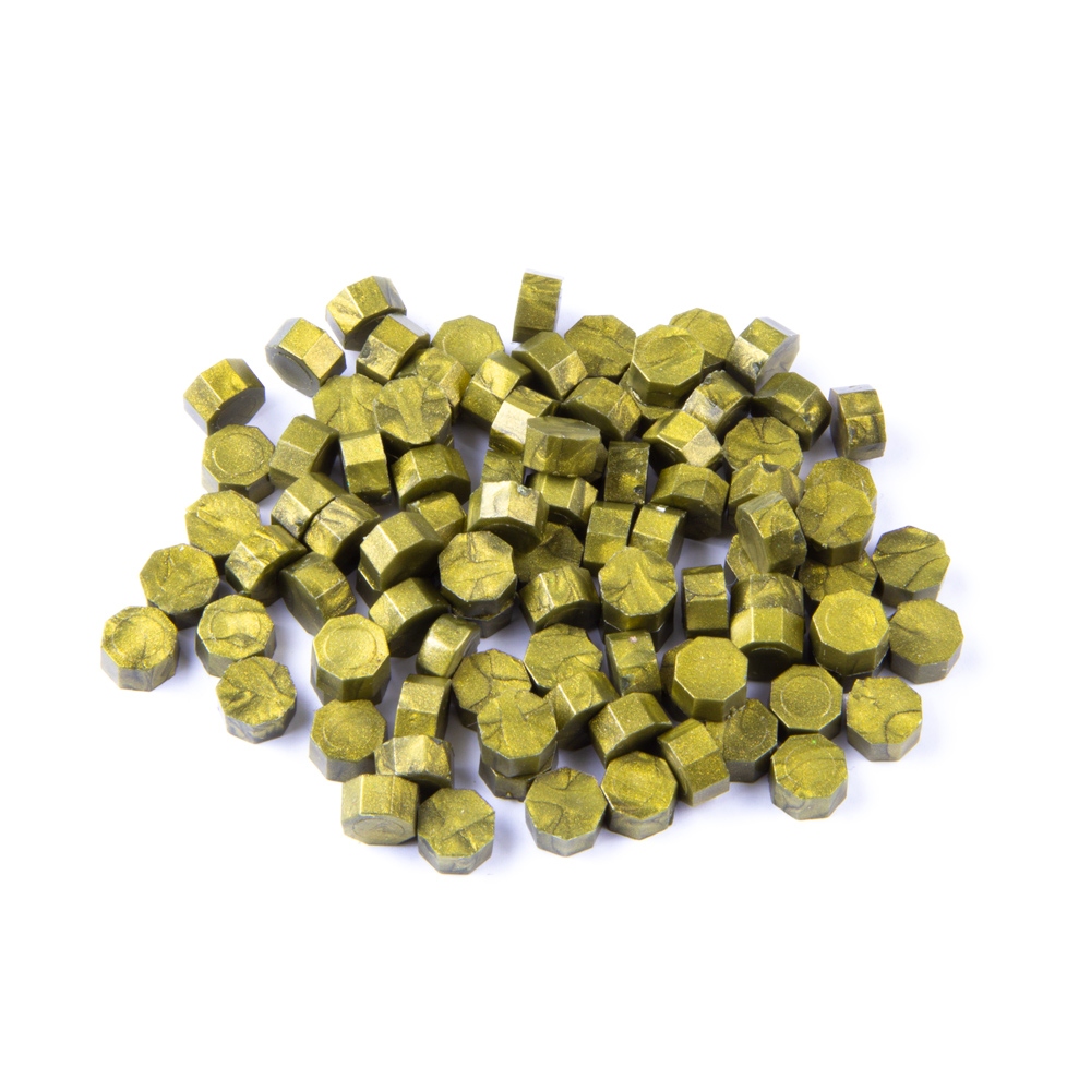 Mailable sealing wax light green/gold metallic - beads 30g - Type 17
