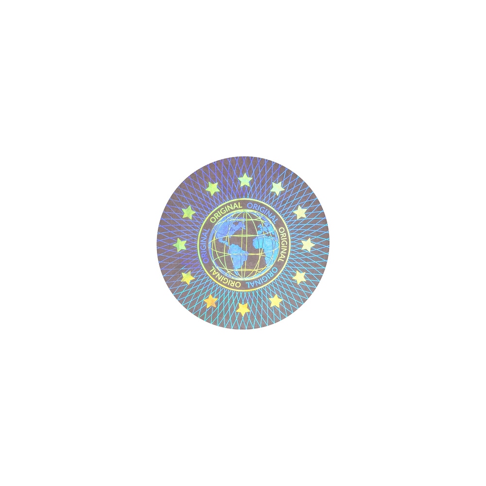 Original transparent hologram sticker, motive of a globe, 20 mm
