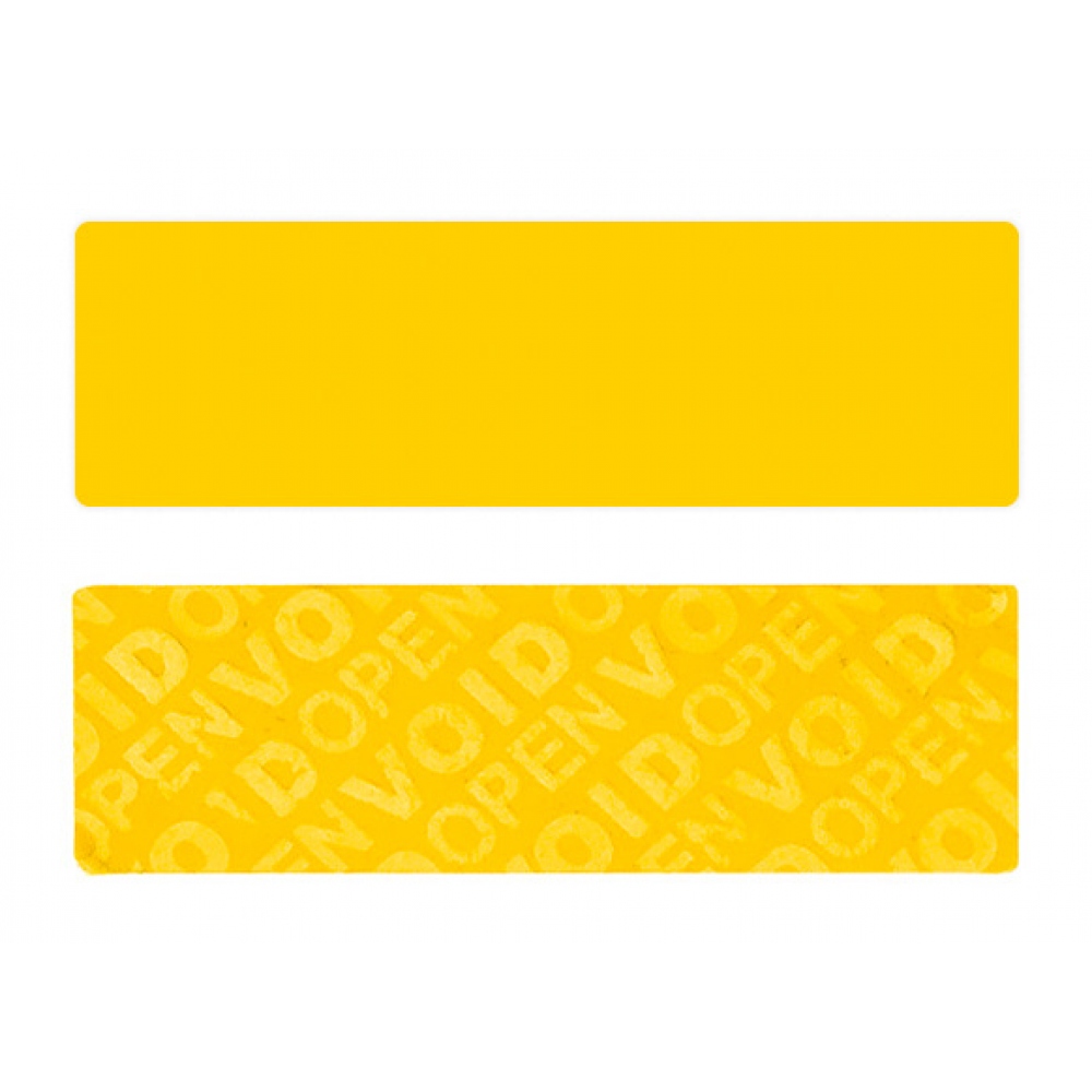 Yellow non-residual rectangular VOID sticker with high adhesion